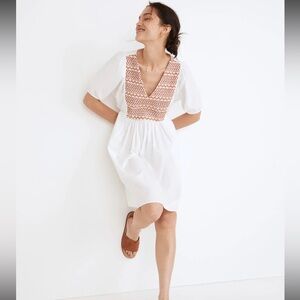 Madewell Embroidered Poplin V-Neck Mini Dress